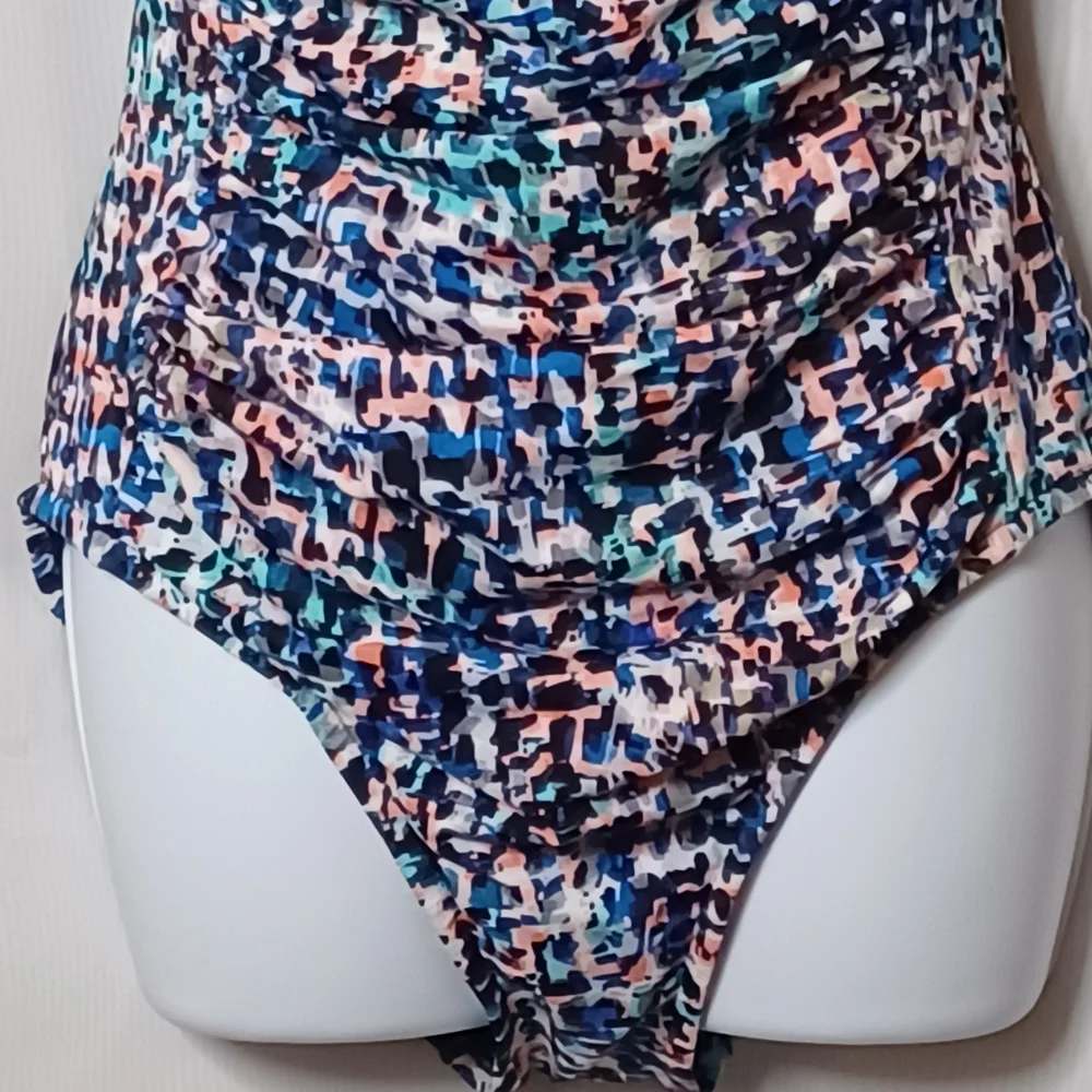 SWIM Solutions Women's Black Multi-Color Sherred Swimsuit. Size 16 - Picture 3 of 16